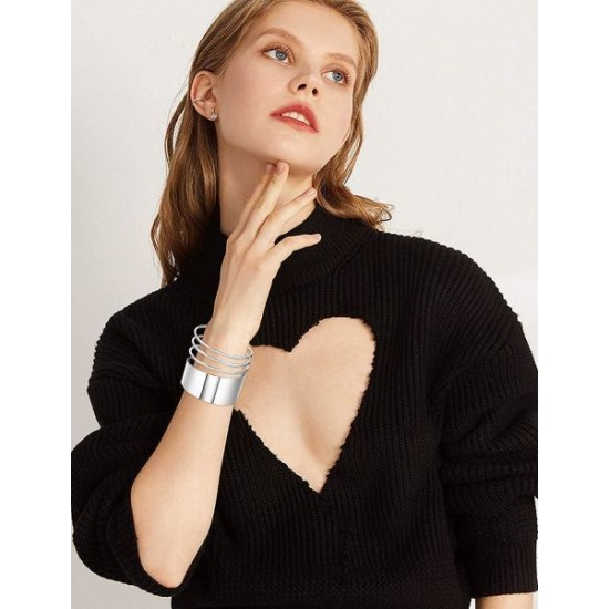 4pcs Wide Cuff Bangle Bracelet Set For Women Armband Polished Open Wristband Arm Bangle Jewellery Adjustable 4pcs Wide Cuff Bangle Bracelet Set For Women Armband Polished Open Wristband Arm Bangle Jewellery Adjustable